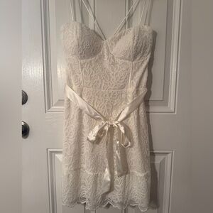 Juniors White Lace Semiformal Dress